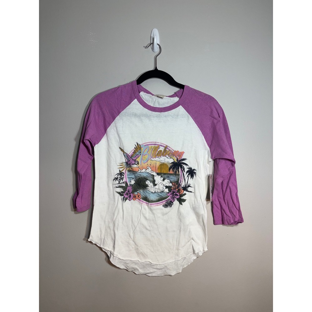Billabong Ride Alone Graphic Baseball Tee Orchid‎ Purple White ABJKT00107 Small
